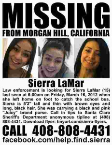 Missig Persons poster for Sierra LaMar posted on facebook