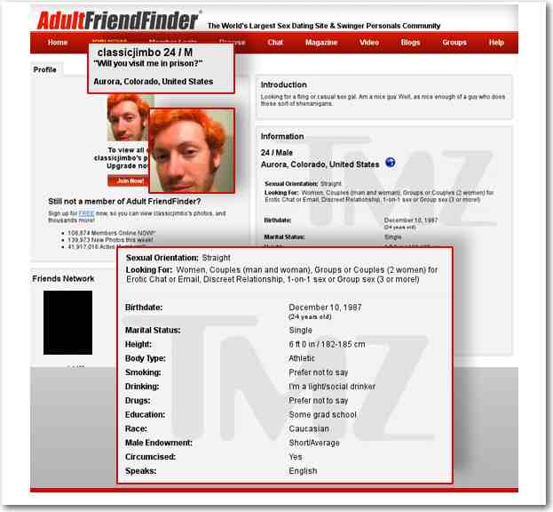 Colorado Shooter John Homes family knew he had issues.  Here's his profile from an adult website.