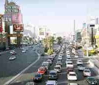 Aerial view of traffic on the Las Vegas Strip.