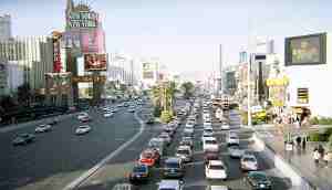 Aerial view of traffic on the Las Vegas Strip.