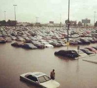 Severe weather hits Las Vegas. This photo shows cars underwater at UNLV during a previous flood.