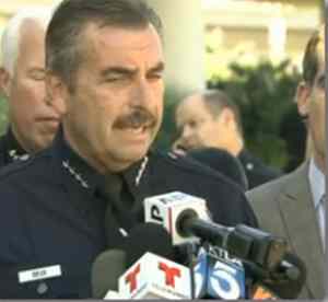 LAPD Police Chief Charlie Beck speaking at news conference about LAX shooting.