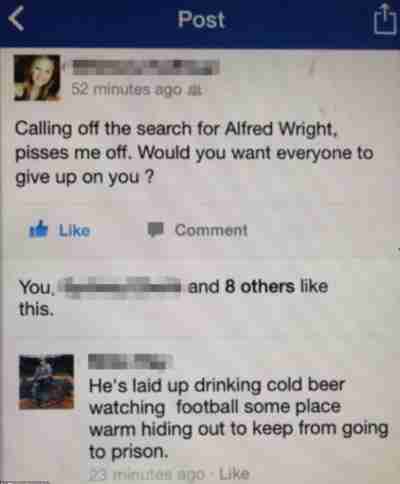 Facebook exchange about Alfred Wright disapperance