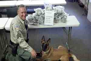 Nevada deouty Lee Dove posing with drugs from drug bust.